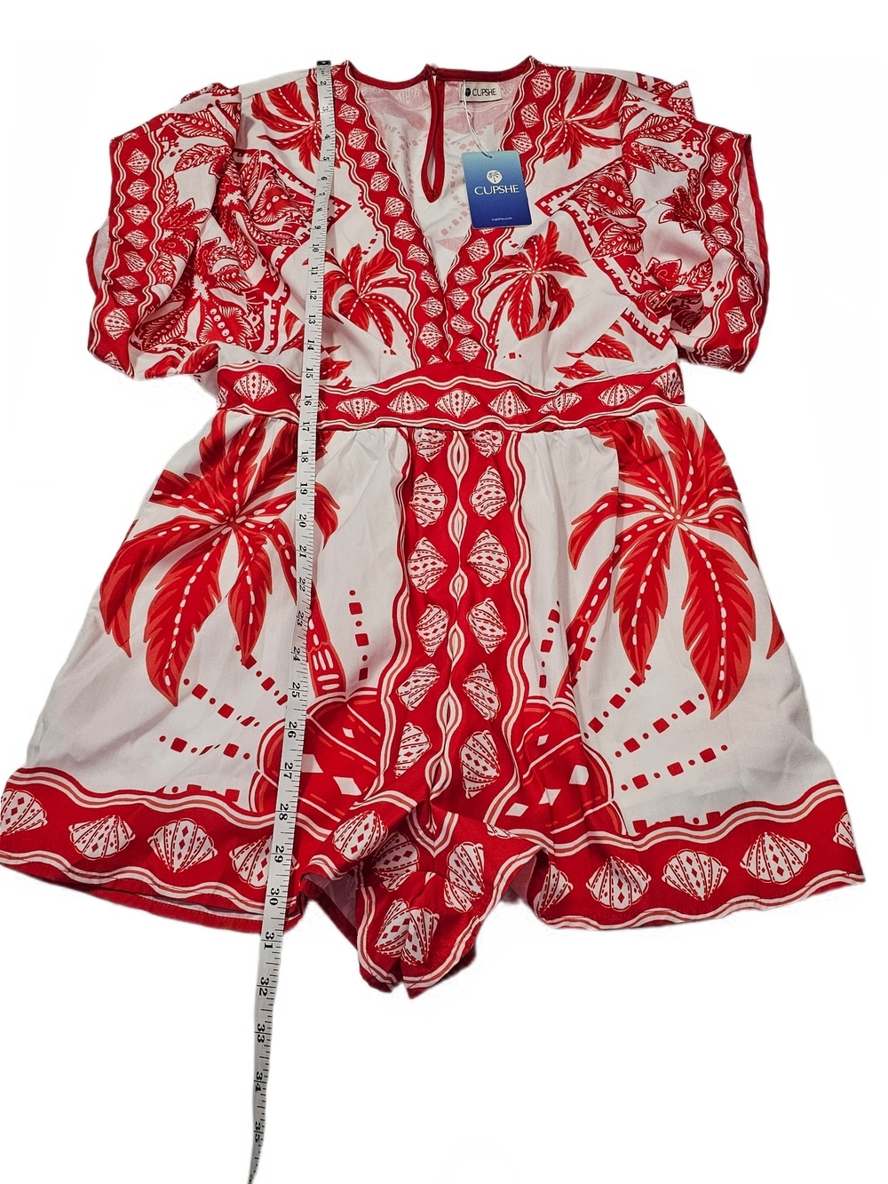 Cupshe Carmel Beach Tropical Print Romper Red White Island Vacation Medium - Picture 11 of 16